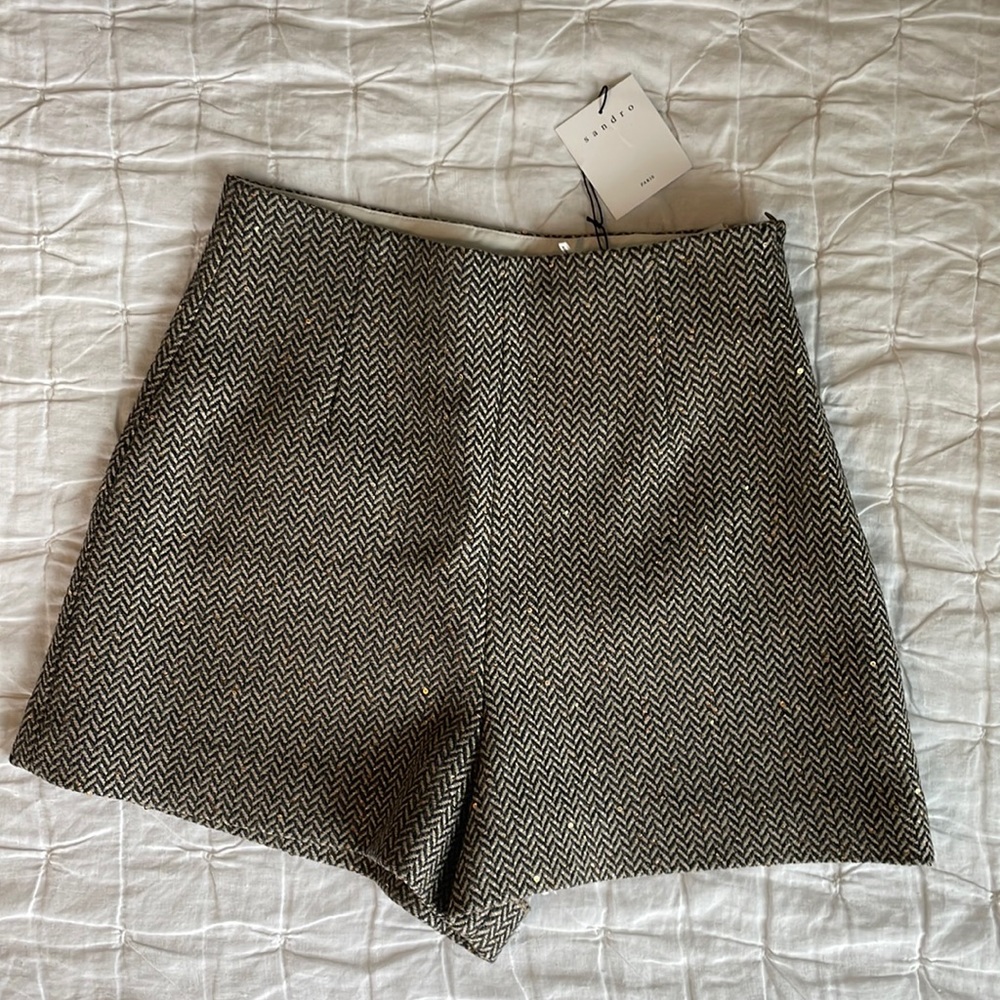 Herringbone high waisted shorts with flecks of gold by Sandro